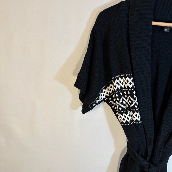 ALYX Womens Sweater Cardigan Sz L Knit Aztec Belted Dolman Sleeves Black White - Picture 6 of 14